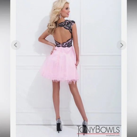 Tony Bowls Pink Tulle Beaded Lace Prom Dress Size 0 Sweet 16 & Special Occasion - Picture 2 of 7
